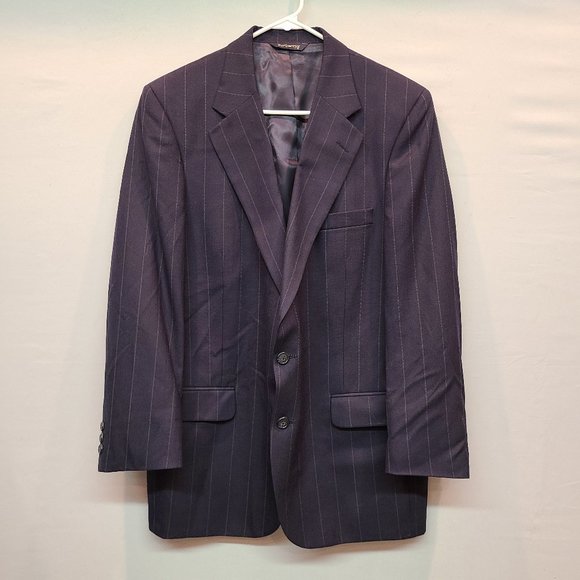 Vintage Burberry Suit Jacket Blazer Mens Blue Pin Stripe Wool - Picture 1 of 10